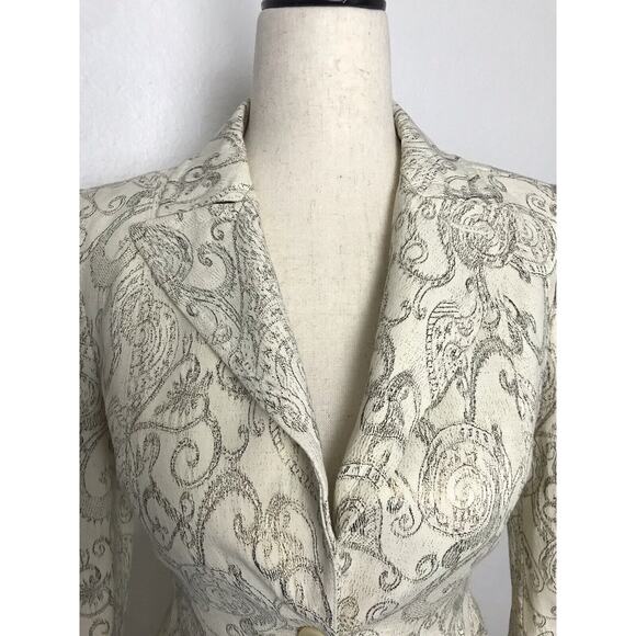 Bebe Jacket Blazer Single Breast Print Metallic Lined - Picture 2 of 11